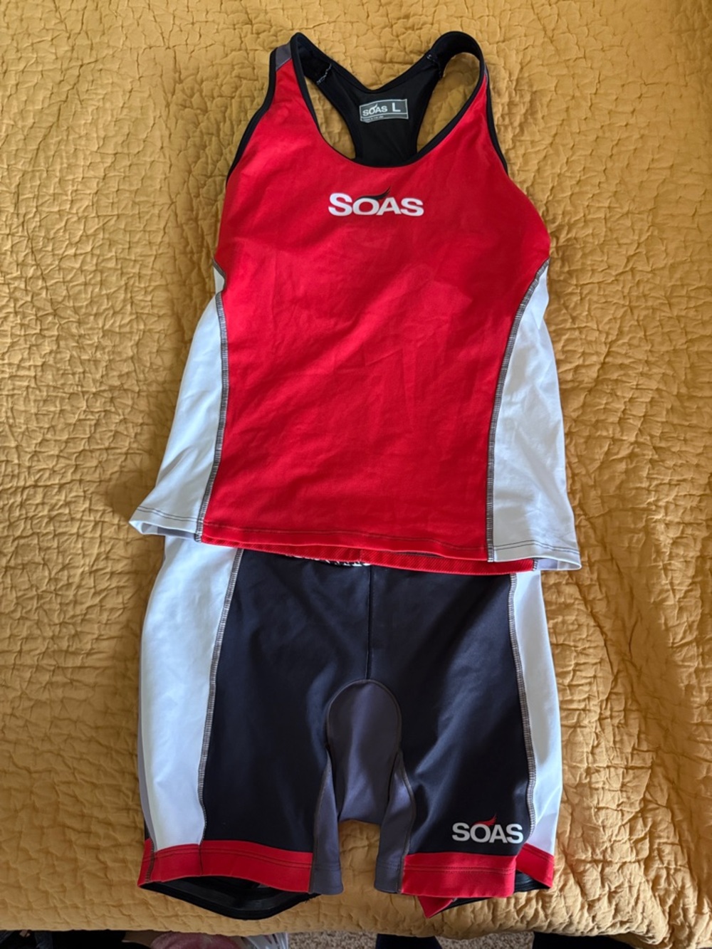 OAS Women's Red and White Triathlon Top & Black Shorts Set